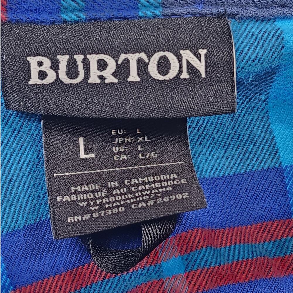 Burton Flannel Shirt Mens Large Blue Plaid Long Sleeve Button Skate Lumberjack - Picture 3 of 12